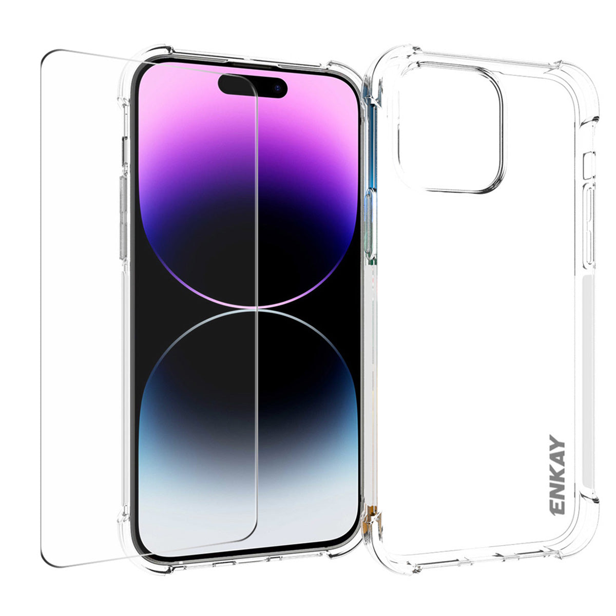 ENKAY HAT PRINCE For iPhone 15 Pro TPU Transparent Phone Case Cover with High Aluminium-silicon Glass Screen Film ENKAY HAT PRINCE For iPhone 15 Pro TPU Transparent Phone Case Cover with High Aluminium-silicon Glass Screen Film